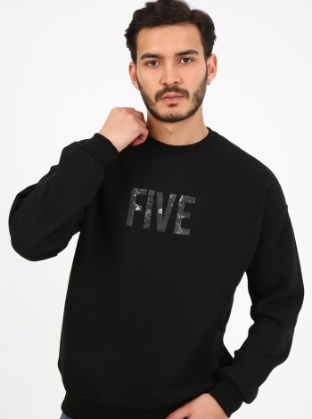 Five Pocket Erkek bisiklet Yaka Sweatshırt - Siyah