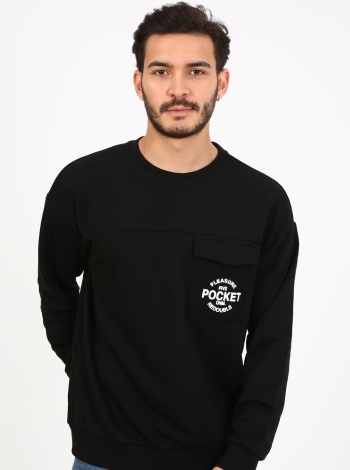 Fıve Pocket Erkek Bisiklet Yaka Sweatshirt - Siyah