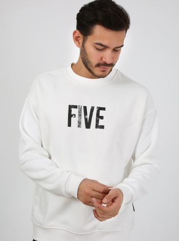 Five Pocket Erkek Bisiklet Yaka Sweatshırt - Beyaz