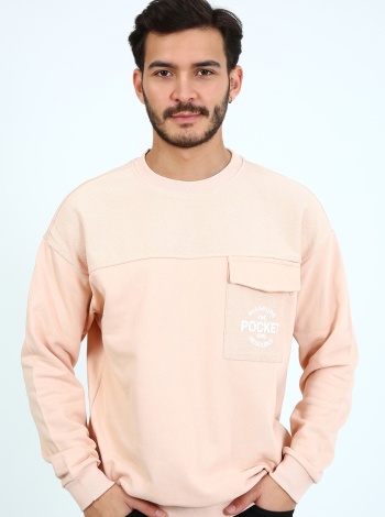 Fıve Pocket Erkek Bisiklet Yaka Sweatshırt - Pembe