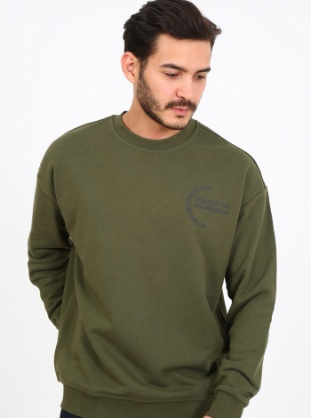 Fıve Pocket Erkek Bisiklet Yaka Sweatshırt - Haki