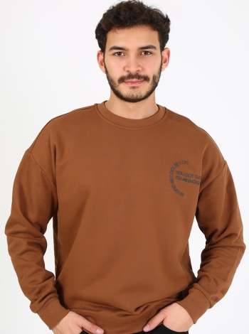 Fıve Pocket Erkek Bisiklet Yaka Sweatshırt - Kahverengi