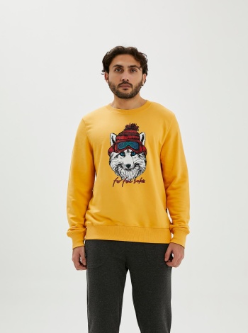 Bad Bear Erkek Baskılı Crewneck Sweatshirt- Hardal