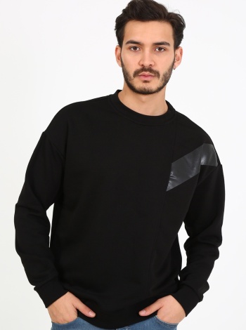 Fıve Pocket Erkek Bisiklet Yaka Sweatshırt - Siyah