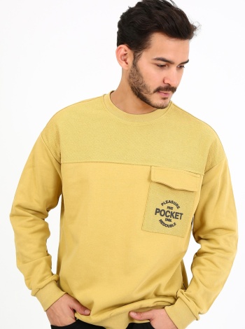Fıve Pocket Erkek Bisiklet Yaka Sweatshırt - Hardal