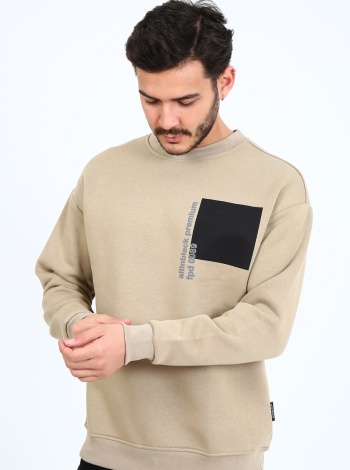 Fıve Pocket Erkek Bisiklet Yaka Sweatshırt - Toprak