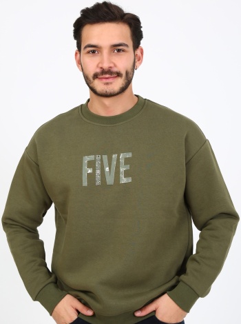 Fıve Pocket Erkek Bisiklet Yaka Sweatshırt - Haki