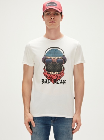 Bad Bear Reckless 3D Baskılı Erkek Tişört - Beyaz