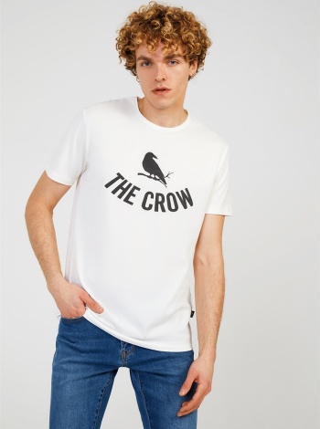 The Crow Logo Tee Tişört - Kırık Beyaz