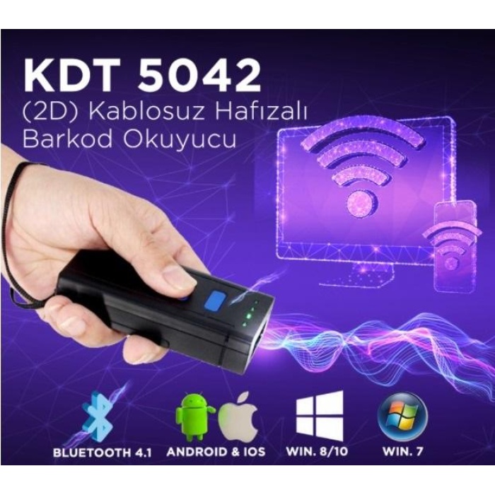 KDT-5042 (2D) Kablosuz Hafızalı Lazer Barkod Okuyucu (2.4G+USB+Bluetooth)