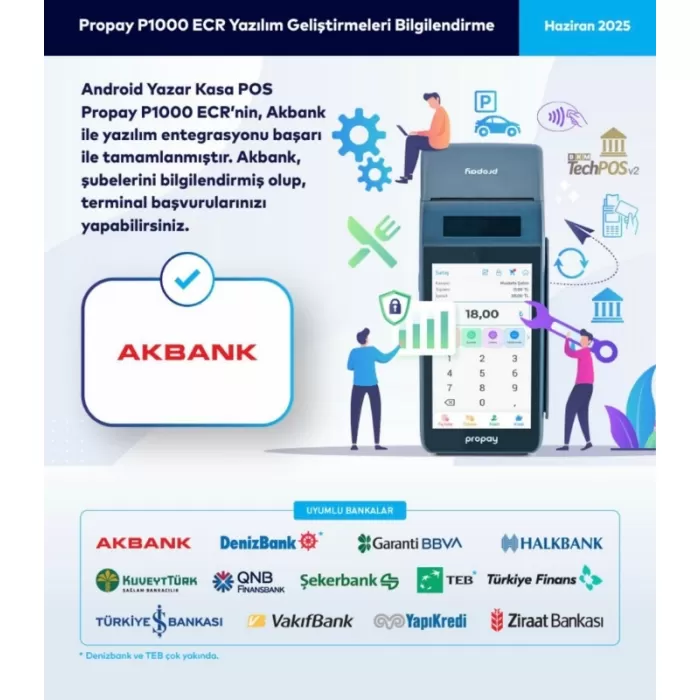 Propay P1000-ECR Android Yazarkasa Pos 20 Adet Rulo Hediye