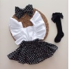 MARS BABY Kız Bebek Siyah Puantiyeli Fırfırlı Salopet Bandana Fiyonklu Çorap Takım