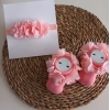 MARS BABY Kız Bebek Özel Gün Fırfırlı Koyu Somon Bandana ve Çorap Set