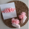 MARS BABY Kız Bebek Özel Gün Fırfırlı Açık Somon Bandana ve Çorap Set