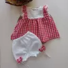 MARS BABY Kız Bebek Kırmızı Pitikareli Gofre Fisto Dantelli Bluz ve Şort Takım