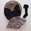 MARS BABY Kız Bebek Leopar Desenli Fırfırlı Salopet Bandana Siyah Fiyonk Çorap Takım