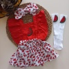 MARS BABY Kız Bebek Kırmızı Karpuz Desenli Fırfırlı Salopet Bandana Beyaz Çorap Takım