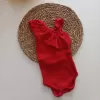 MARS BABY Kız Bebek Kırmızı Ribana Fırfırlı Tek Kol Askılı Badi