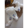 MARS BABY Kız Erkek Unisex Bebek Çocuk Ekru Krem Daisy Ördek Figürlü Ponponlu Atkı Bere Takımı