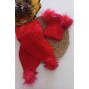 MARS BABY Kız Erkek Unisex Bebek Çocuk Kırmızı Ponponlu Atkı Bere Takımı