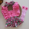 MARS BABY Kız Bebek Pembe Ayçiçeği Desenli Fırfırlı Salopet Bandana Figürlü Çorap Takım