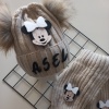 MARS BABY Bebek Kız Çocuk İsimli Bej Beyaz Minnie Çift Ponponlu Atkı Bere Takımı