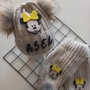 MARS BABY Bebek Kız Çocuk İsimli Bej Sarı Minnie Çift Ponponlu Atkı Bere Takımı