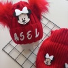 MARS BABY Bebek Kız Çocuk İsimli Kırmızı Beyaz Minnie Çift Ponponlu Atkı Bere Takımı