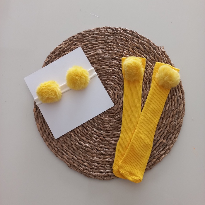 MARS BABY Kız Bebek Sarı Ponponlu Çorap ve Bandana Takımı