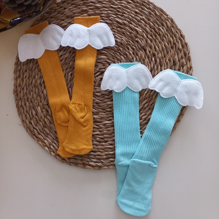 MARS BABY Kız Bebek Hardal Mint Melek Kanadı Keçe Figürlü Dizaltı Çorap