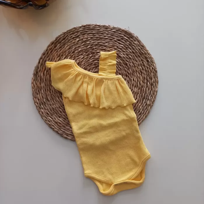 MARS BABY Kız Bebek Sarı Ribana Fırfırlı Tek Kol Askılı Badi