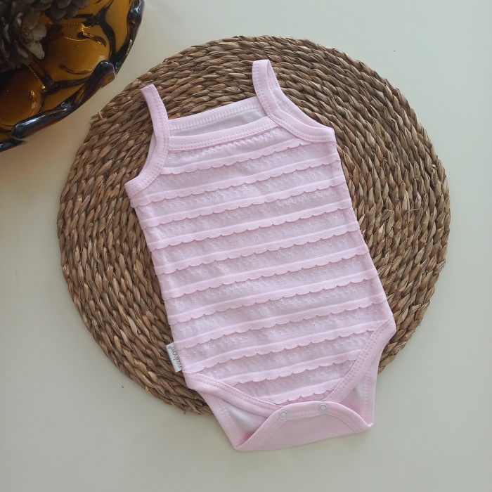 MARS BABY Kız Bebek Jakarlı İp Askılı Pembe Badi