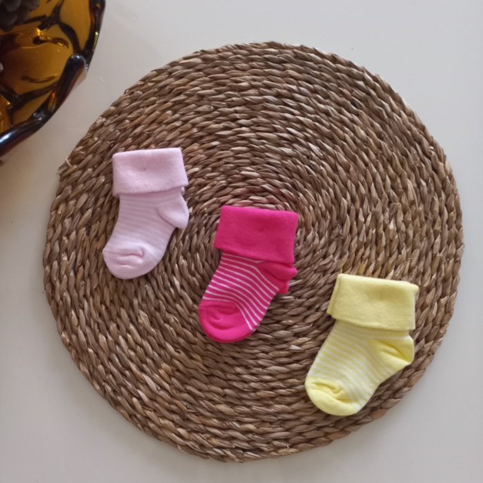 MARS BABY Kız Bebek Pembe Fuşya Sarı 3lü Kıvrık Soket Çorap