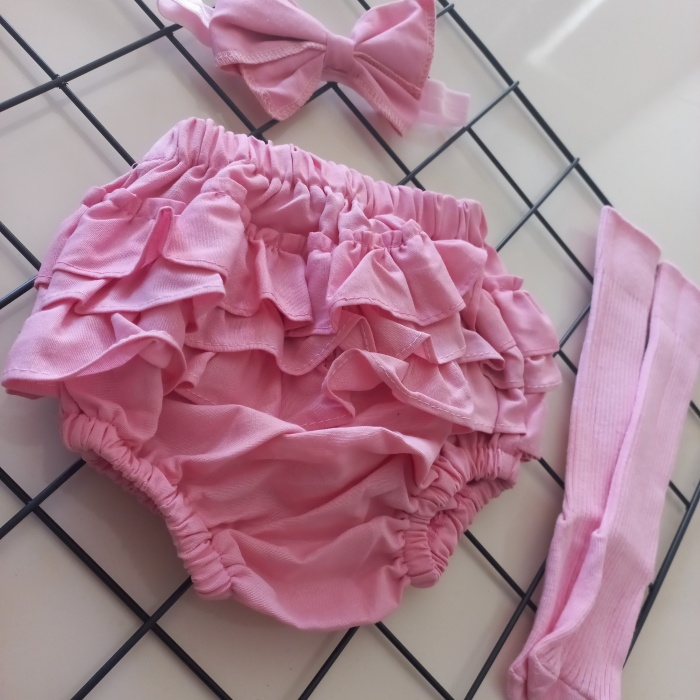 MARS BABY Kız Bebek Pembe Fırfır Şort Etek Bandana ve Çorap Seti