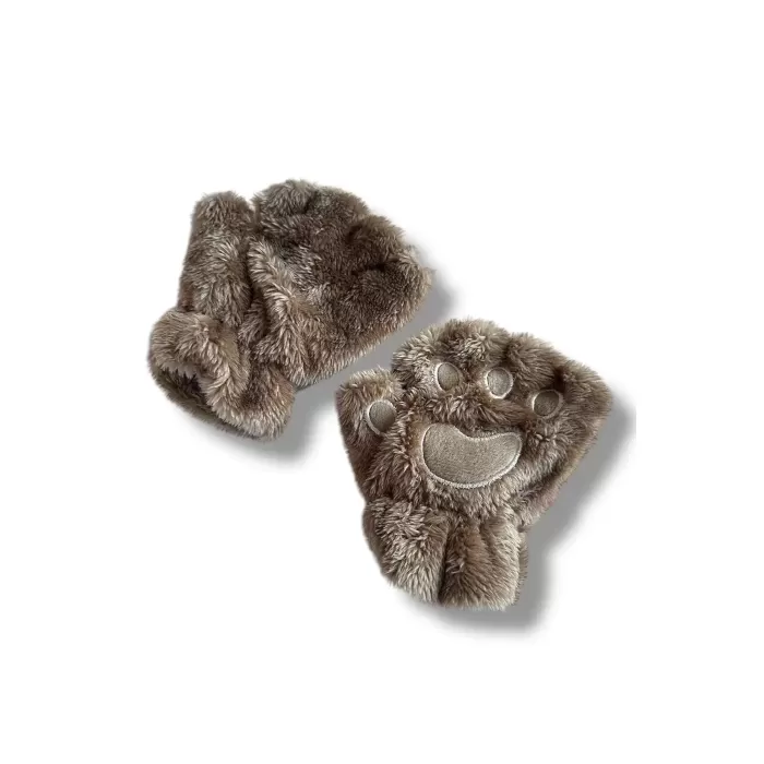 Mars Baby Kız Erkek Çocuk Parmaksız Patili Kahverengi Peluş Eldiven