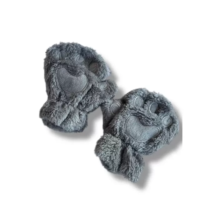 Mars Baby Kız Erkek Çocuk Parmaksız Patili Gri Peluş Eldiven