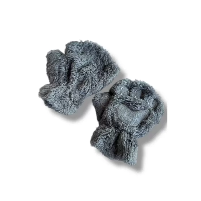 Mars Baby Kız Erkek Çocuk Parmaksız Patili Gri Peluş Eldiven