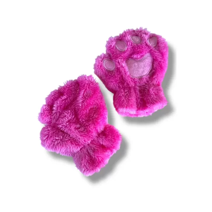 Mars Baby Kız Çocuk Parmaksız Patili Pembe Fuşya Peluş Eldiven