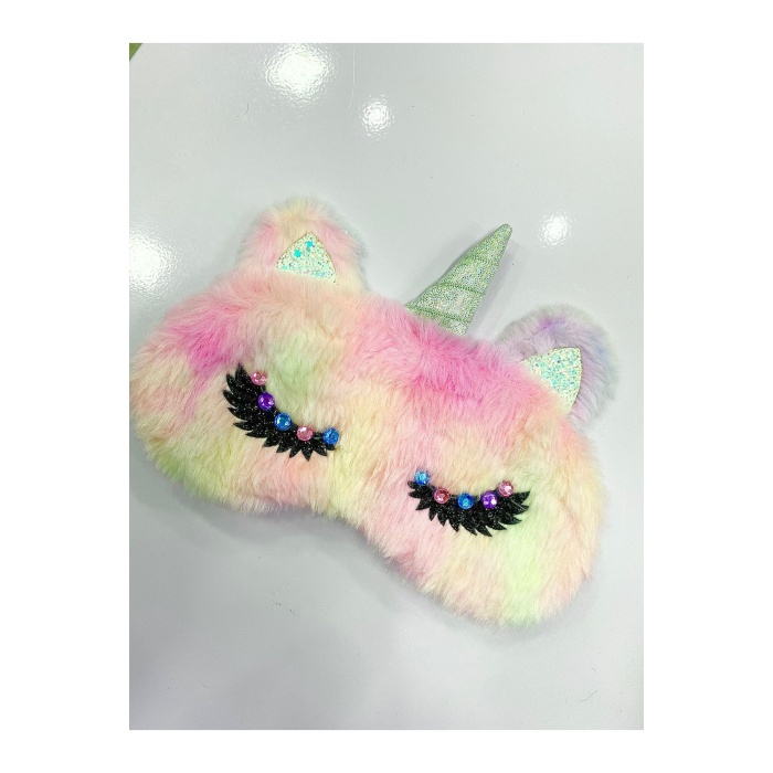 MARS BABY Kadın Kız Peluş Pembe Kirpikli Taşlı Göz Uyku Bandı