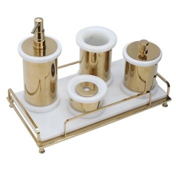 Mayaglory VOGUE Serisi Doğal Mermer Taş Set Yuvarlak Gold Renk 30107