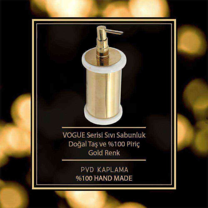 Mayaglory VOGUE Serisi Doğal Mermer Taş Sıvı Sabunluk Yuvarlak Gold Renk 3030