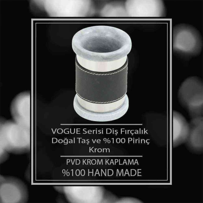 Mayaglory VOGUE Serisi Doğal Mermer Taş Deri Yuvarlak Diş Fırçalık Siyah Krom Renk 3050