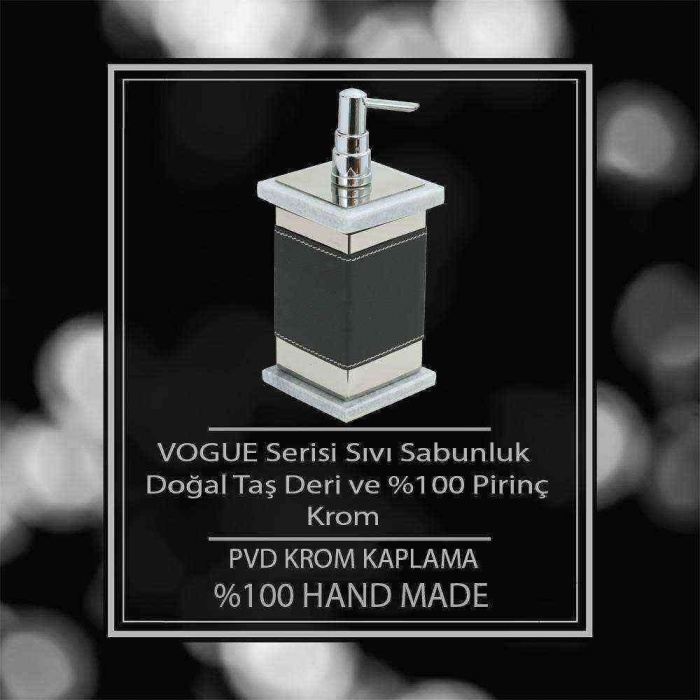 Mayaglory VOGUE Serisi Doğal Mermer Taş Deri Sıvı Sabunluk Siyah Krom Renk 4230