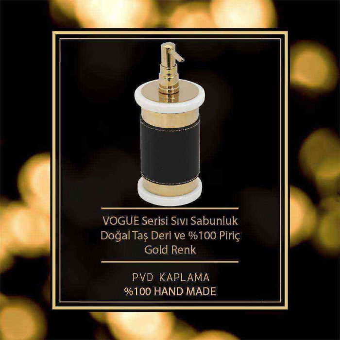 Mayaglory VOGUE Serisi Doğal Mermer Taş Deri Yuvarlak Sıvı Sabunluk Siyah Gold Renk 3030