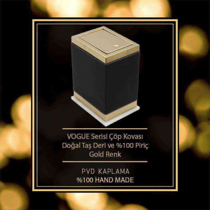 Mayaglory VOGUE Serisi Doğal Mermer Taş Deri Çöp Kovası Siyah Gold Renk 4226