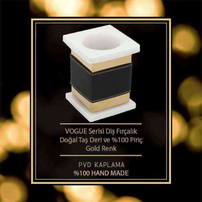 Mayaglory VOGUE Serisi Doğal Mermer Taş Deri Diş Fırçalık Siyah Gold Renk 4250