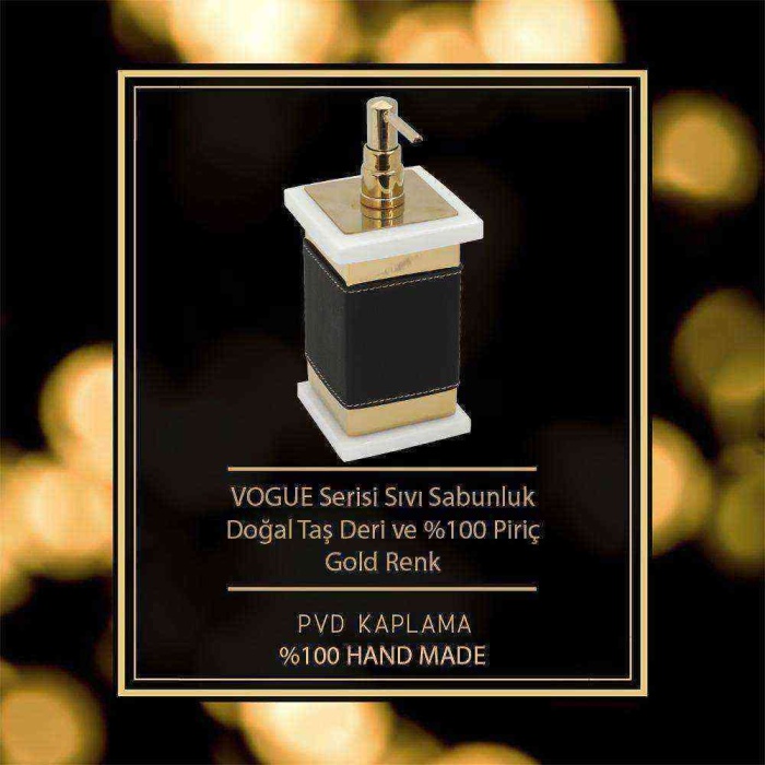 Mayaglory VOGUE Serisi Doğal Mermer Taş Deri Sıvı Sabunluk Siyah Gold Renk 4230
