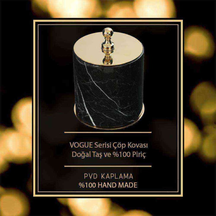 Mayaglory VOGUE Serisi Doğal Mermer Taş Çöp Kovası Siyah Gold Renk 9060