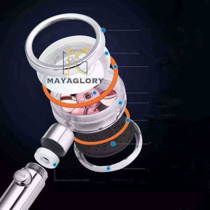 Mayaglory Stop Özellikli 360 derece Oynar Başlıklı El Duşu Duş Başlığı Turbo Pervaneli Serinletici Tasarım Start Stop Tuşu Duş Başlığı 360 Derece Döner
