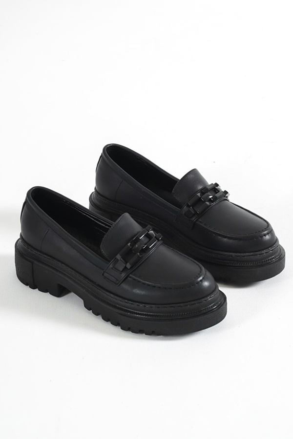 Onyis Siyah Önü Toka Detaylı Oxford Kadın Loafer Günlük Ayakkabı